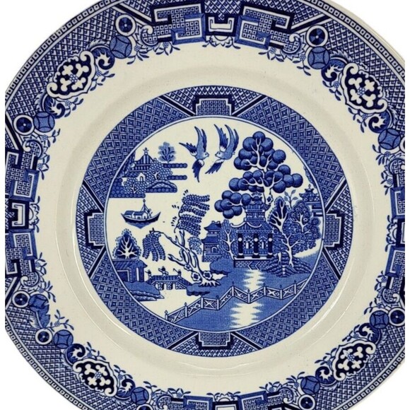 Antique Ridgway Willow North Staffordshire Blue White Plate Lawley England - Picture 1 of 8